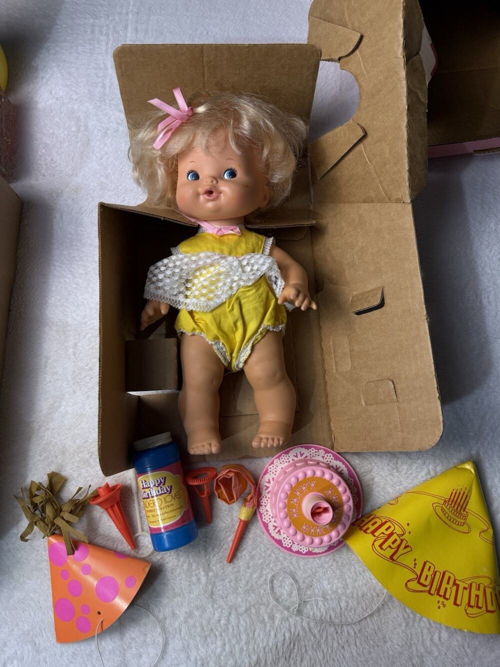 Vtg Mattel 1975 Tender Love Happy Birthday Baby Doll 9540 Original Box Yellow